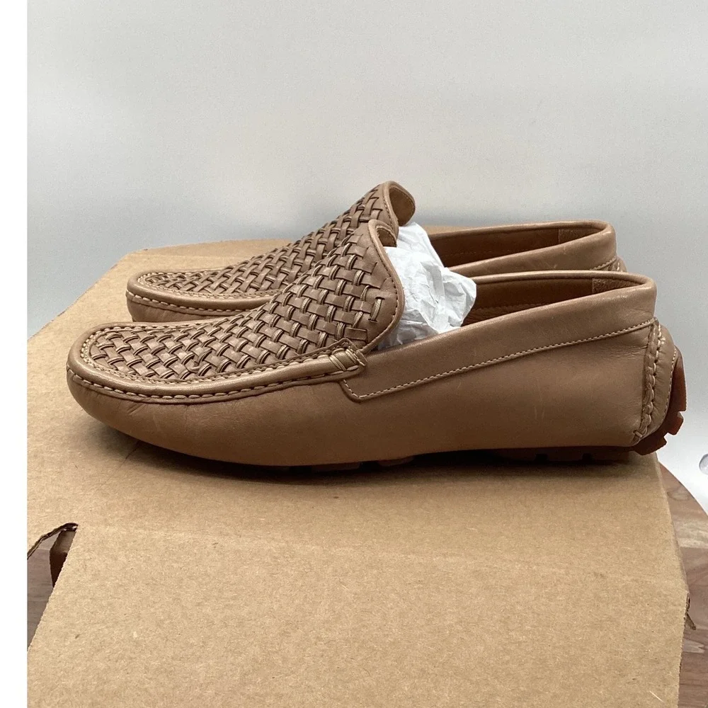 Donald Pliner Damiano Tan Woven Leather Driving Loafers Mens 7M Brazil DAMIANO95